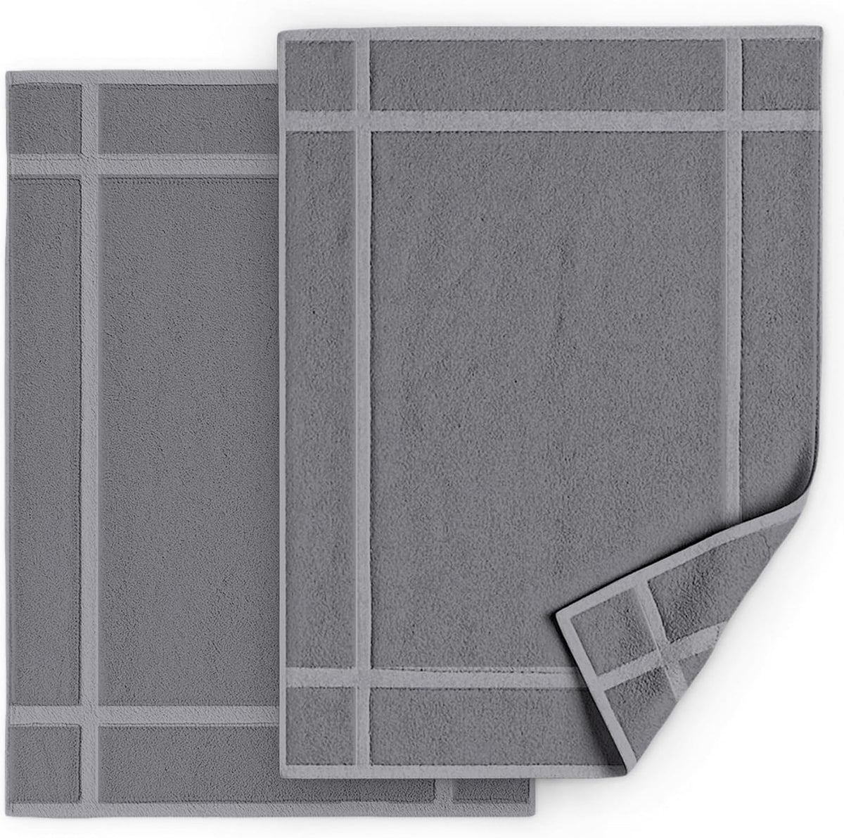 Pearl Linens 100% Ring Spun Cotton Bath Mat (Pack of 2) 18 x 25 Inch, Washable, Soft & Absorbent Terry Bathroom Floor Mat – Not Bathroom Rugs – Quick-Dry After Shower Bath Mat, 781 GSM, Light Grey
