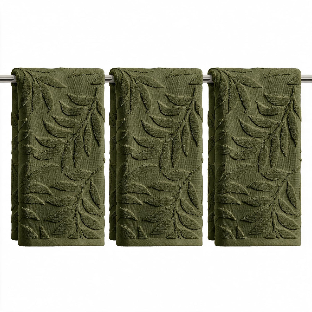 Artoid Mode 2 Pcs Beige 3D Leaves Jacquard Hand Towels for Bathroom, 100% Cotton Soft Absorbent Bathroom Decor Towels, 13.7 x 29.5 Inch