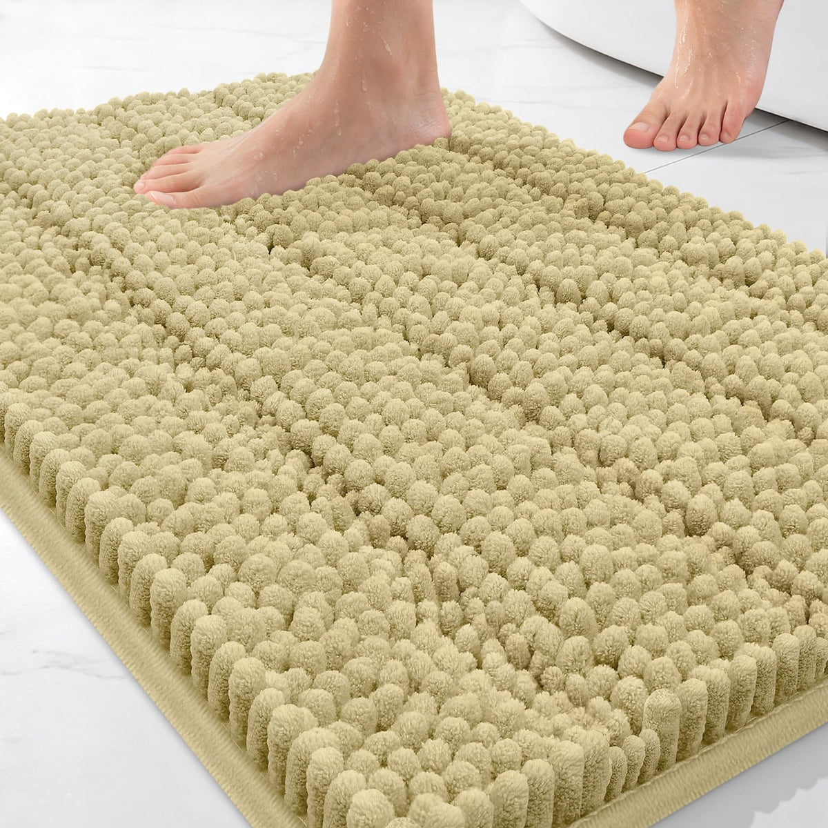 Bcoimo Small Bath Rug Mat,24x17 Chenille Non Slip Black Bathroom Floor Mats