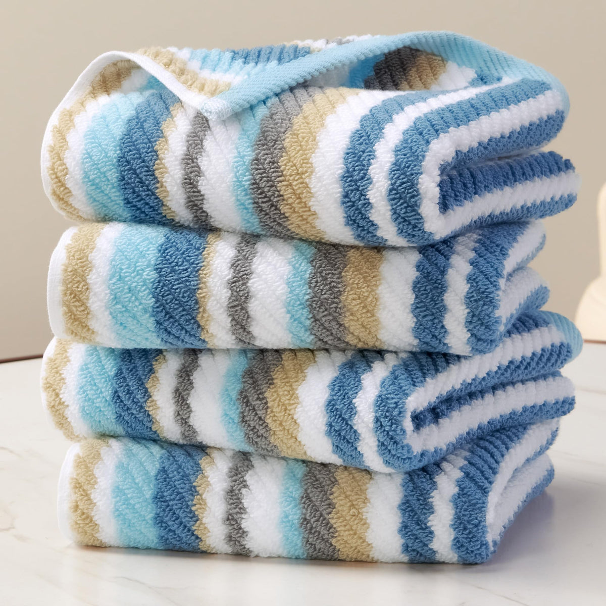 VOOVA & MOVAS Yellow Bathroom Towels 3 Pack, 100% Cotton, Gray Striped