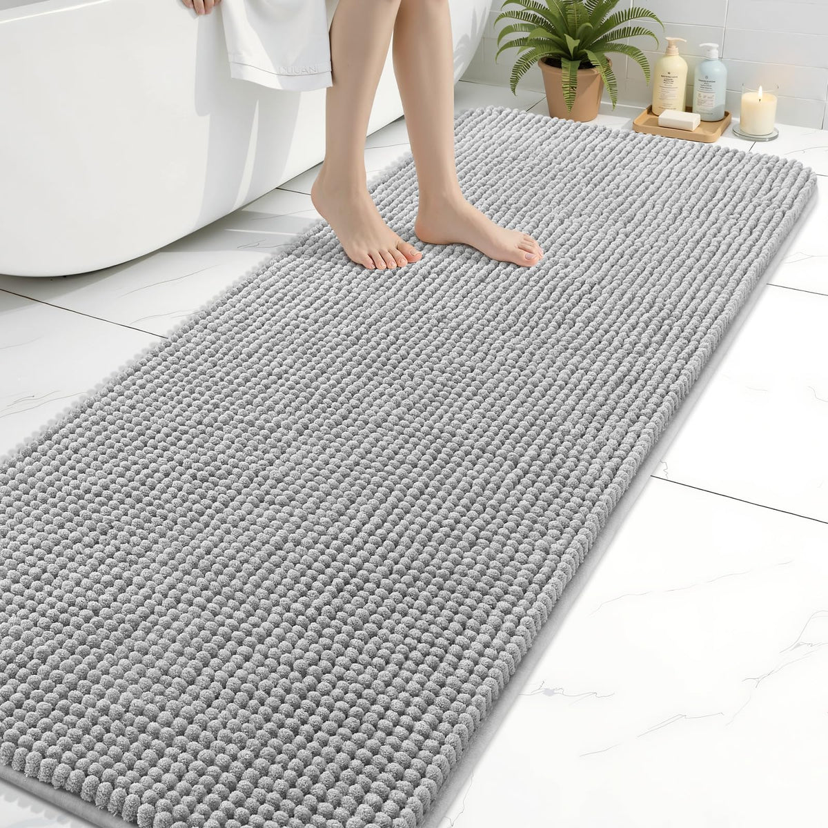 Arotive Chenille Bathroom Rugs 30x20, Soft Absorbent Bath Mat, Grey