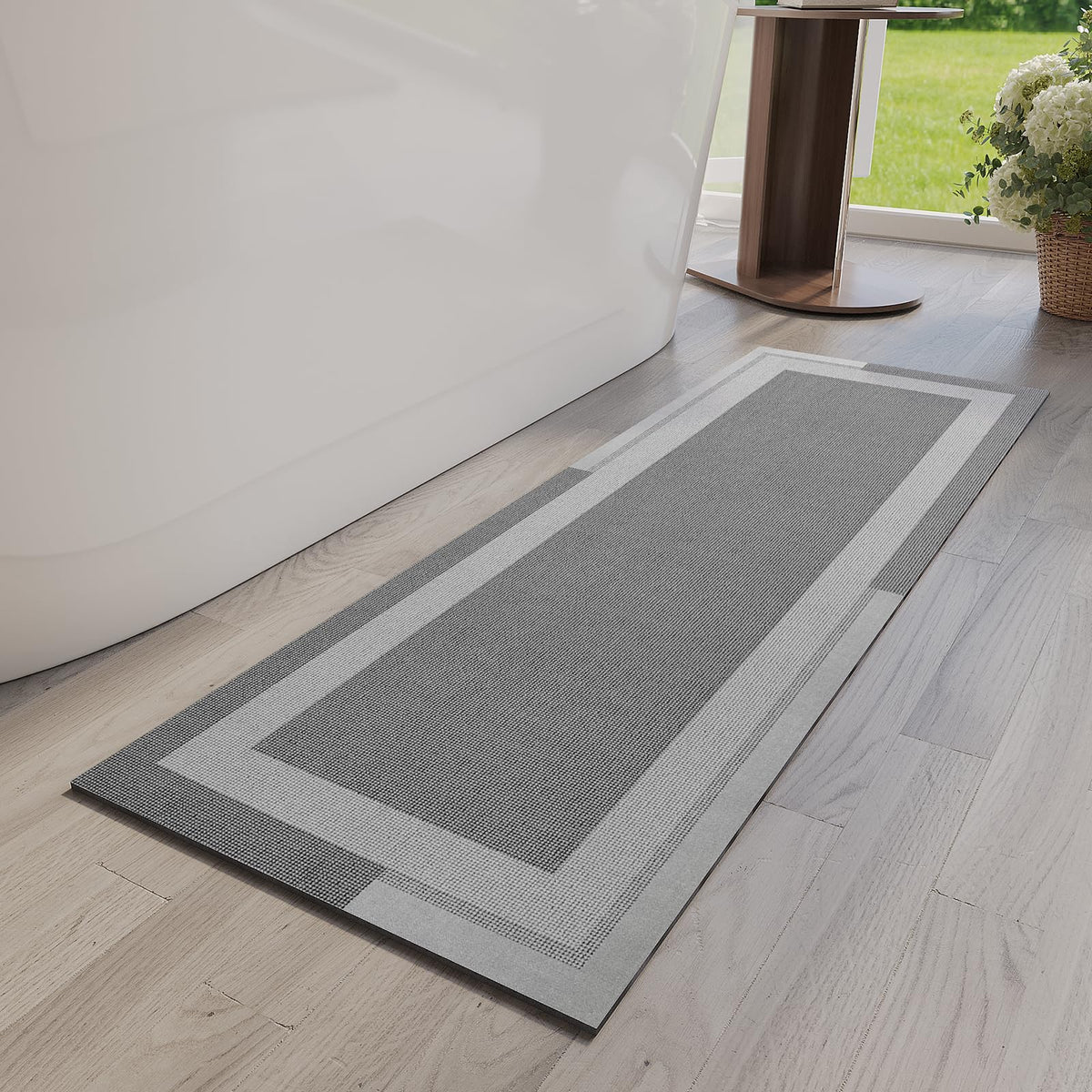 YDKGL Non Slip Bath Mat Thin Bathroom Rugs Fit Under Door Dark Grey 16"x24"