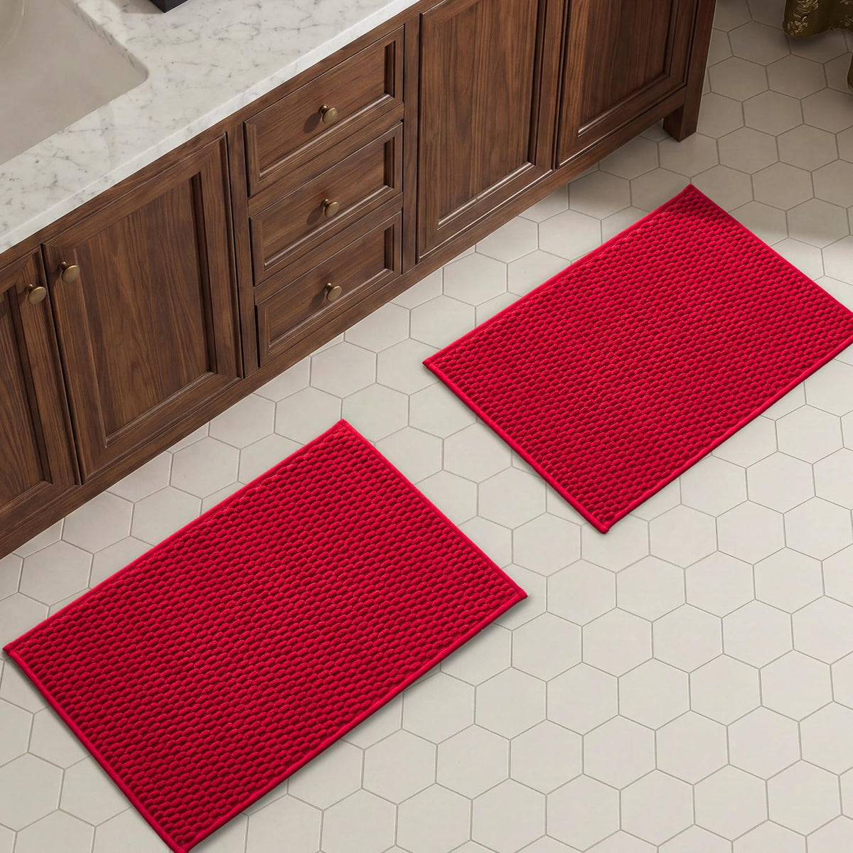 TYUU Bath Mat Set 2 Piece, Thin Bathroom Rugs Non Slip Washable Quick Dry