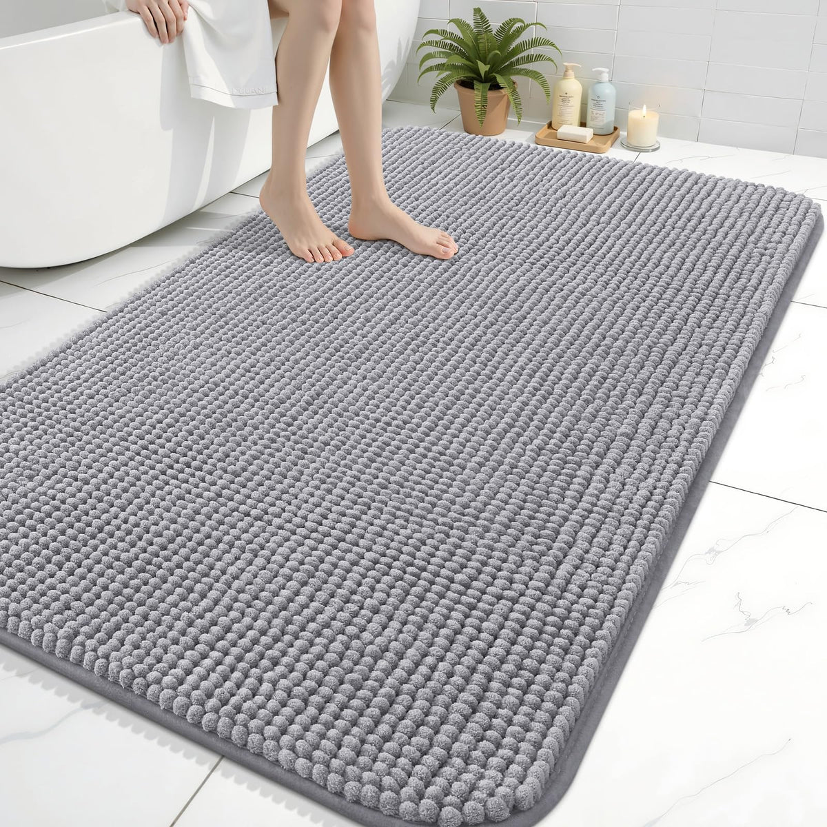 Arotive Chenille Bathroom Rugs 30x20, Soft Absorbent Bath Mat, Grey
