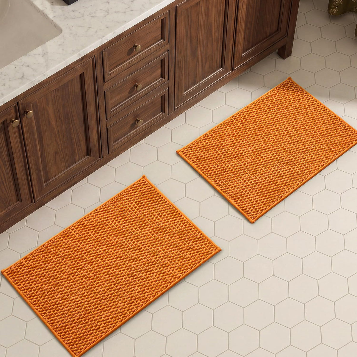 TYUU Bath Mat Set 2 Piece, Thin Bathroom Rugs Non Slip Washable Quick Dry