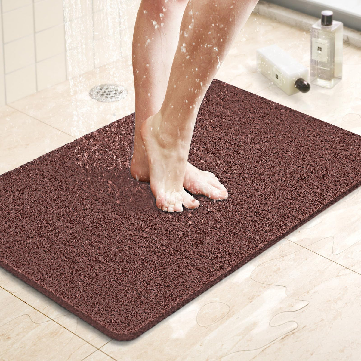 LuxStep Shower Mat Bathtub Mat,24x16 inch, Non-Slip Bath Mat with Drain, Quick Drying PVC Loofah Bathmat for Tub,Shower,Bathroom (Phthalate Free,Grey)