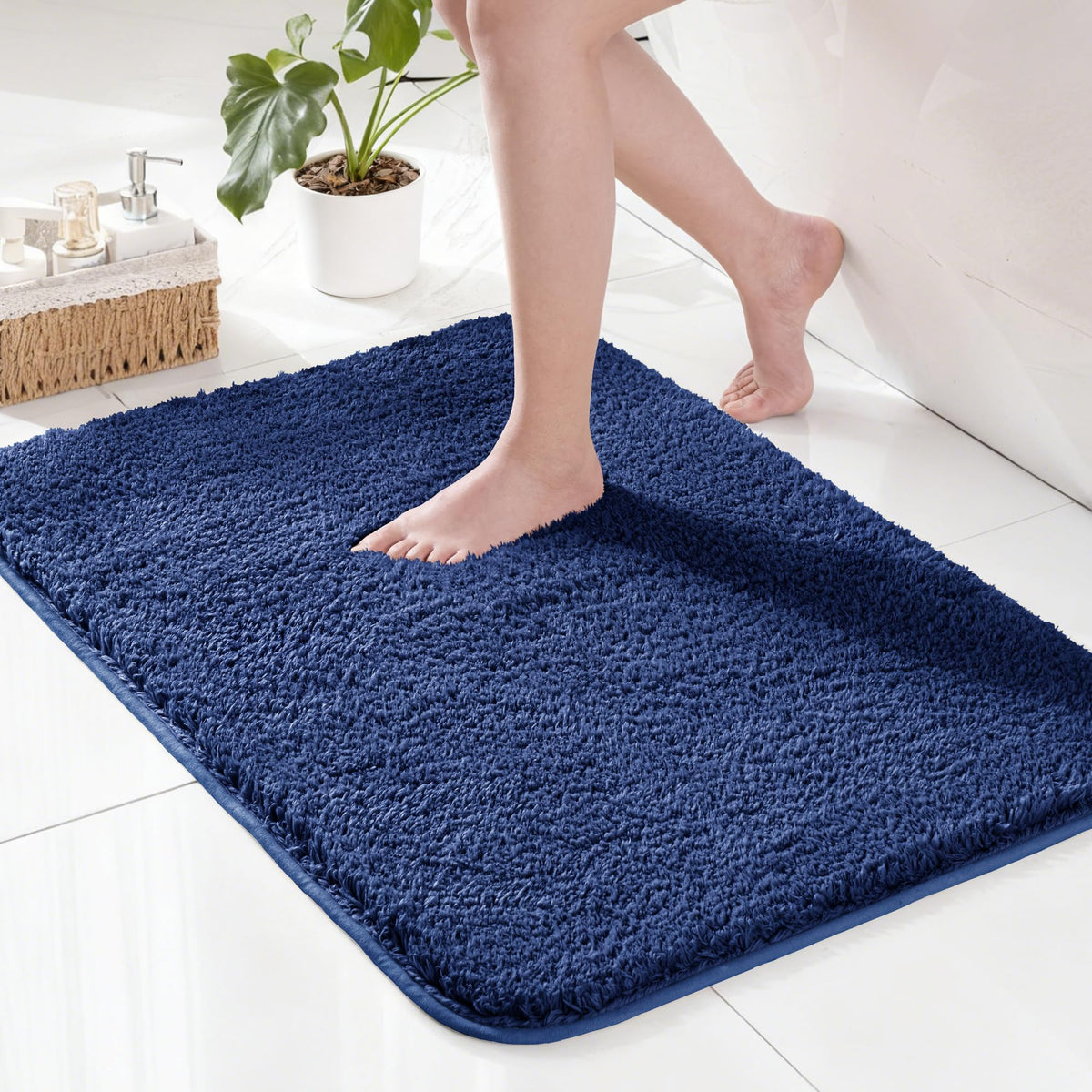 Exclusivo Mezcla Bathroom Rugs Mats 17x24, Navy Blue