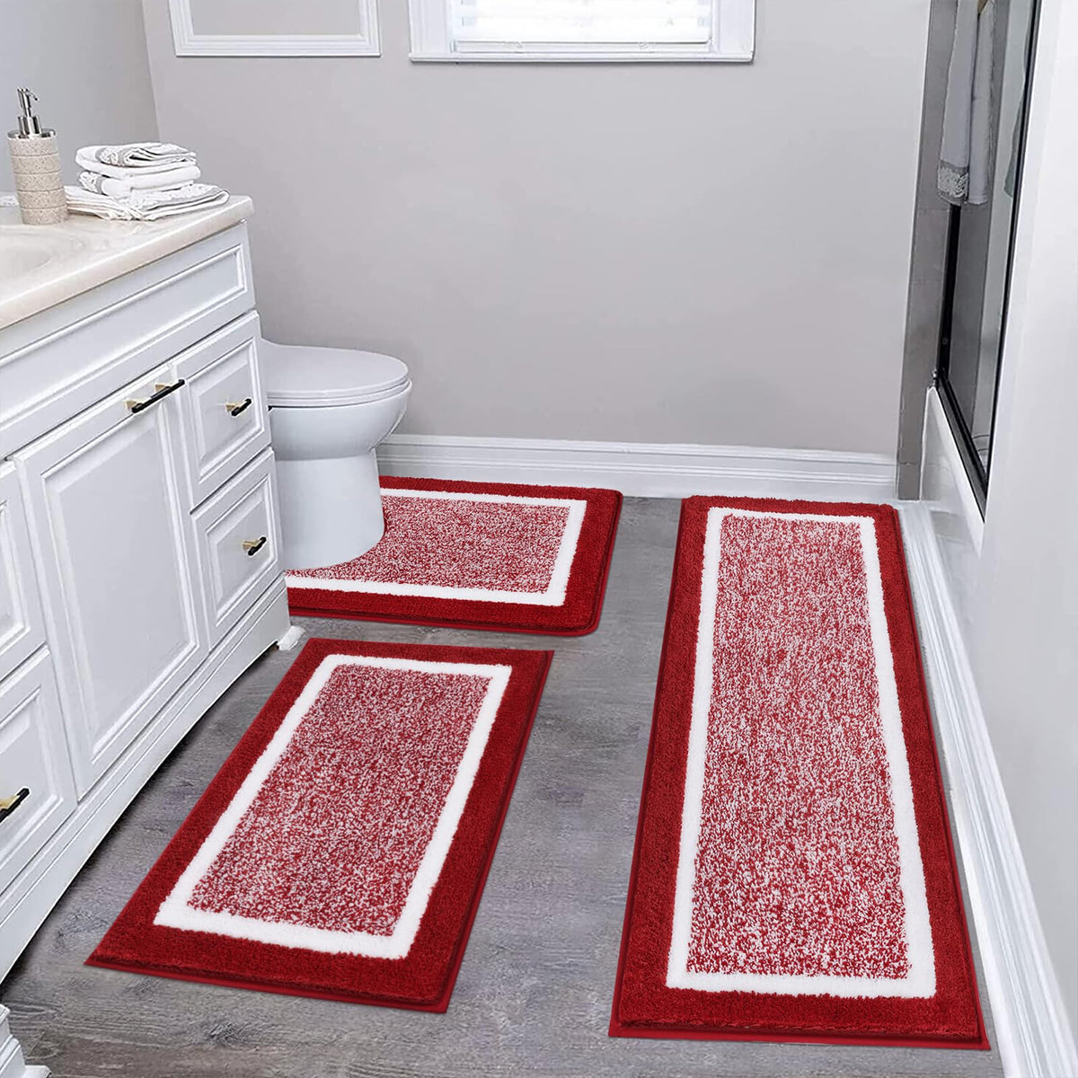 Pauwer Bathroom Rug Sets 3 Piece, Non Slip Washable Bath Mat, Black