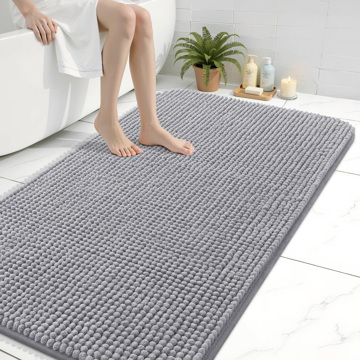 Arotive Chenille Bathroom Rugs 30x20, Soft Absorbent Bath Mat, Grey