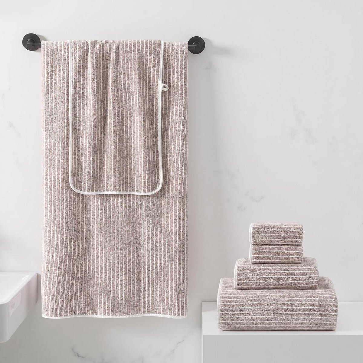 REDKISS 6-Piece Microfiber Bath Towel Set, Ultra Soft, Highly Absorbent & Quick Dry, 35x70 Inch Oversized, Taupe Towels for Bathroom, Spa, Gym, 2 Bath 2 Hand 2 Washcloths