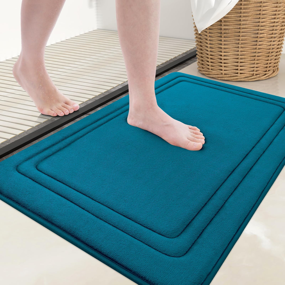 Grandaily Memory Foam Bath Mat Rug 30x20, Ultra Soft, Non-Slip and Absorbent Bathroom Rugs, Machine Wash Dry, Comfortable Bath Carpet for Bathroom Floor, Tub and Shower, Black