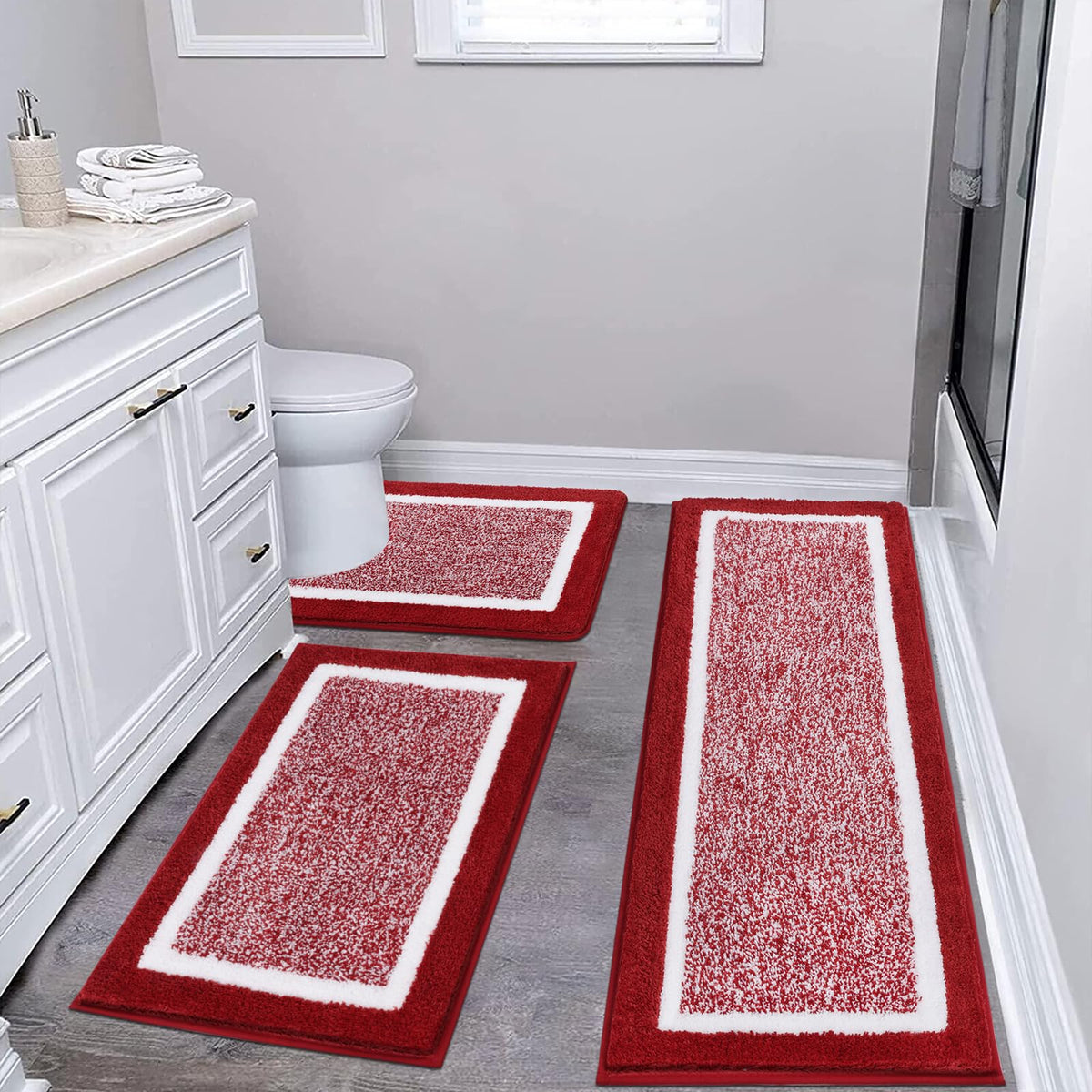 Pauwer Bathroom Rug Sets 3 Piece, Non Slip Washable Bath Mat, Black