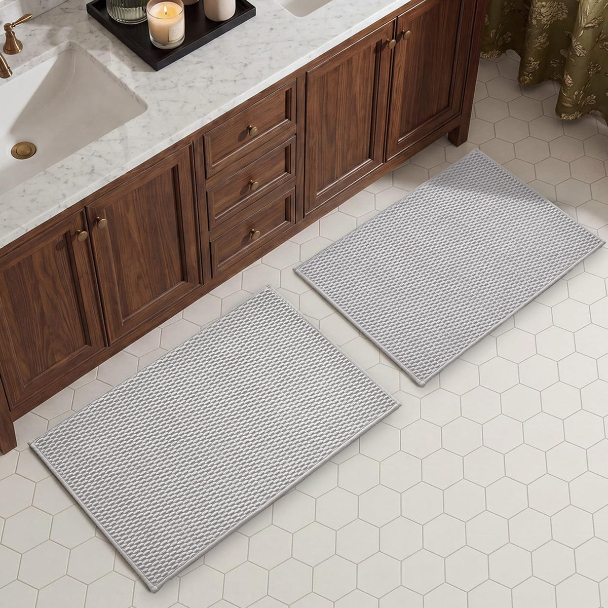 TYUU Bath Mat Set 2 Piece, Thin Bathroom Rugs Non Slip Washable Quick Dry