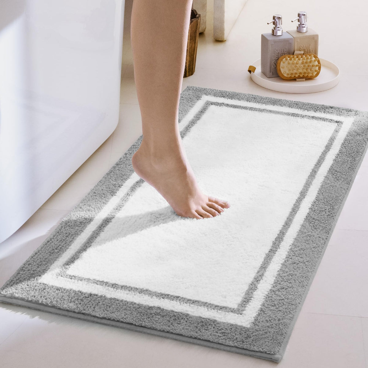 GRANNY SAYS Gray Bathroom Rug 20" x 30", Non-Slip Microfiber Bath Mat