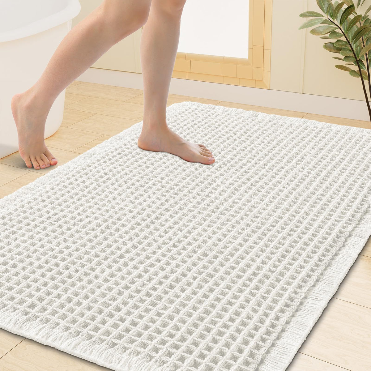 Smiry Waffle Bath Mat 30X20, Extra Soft Absorbent Bathroom Rugs, Brown