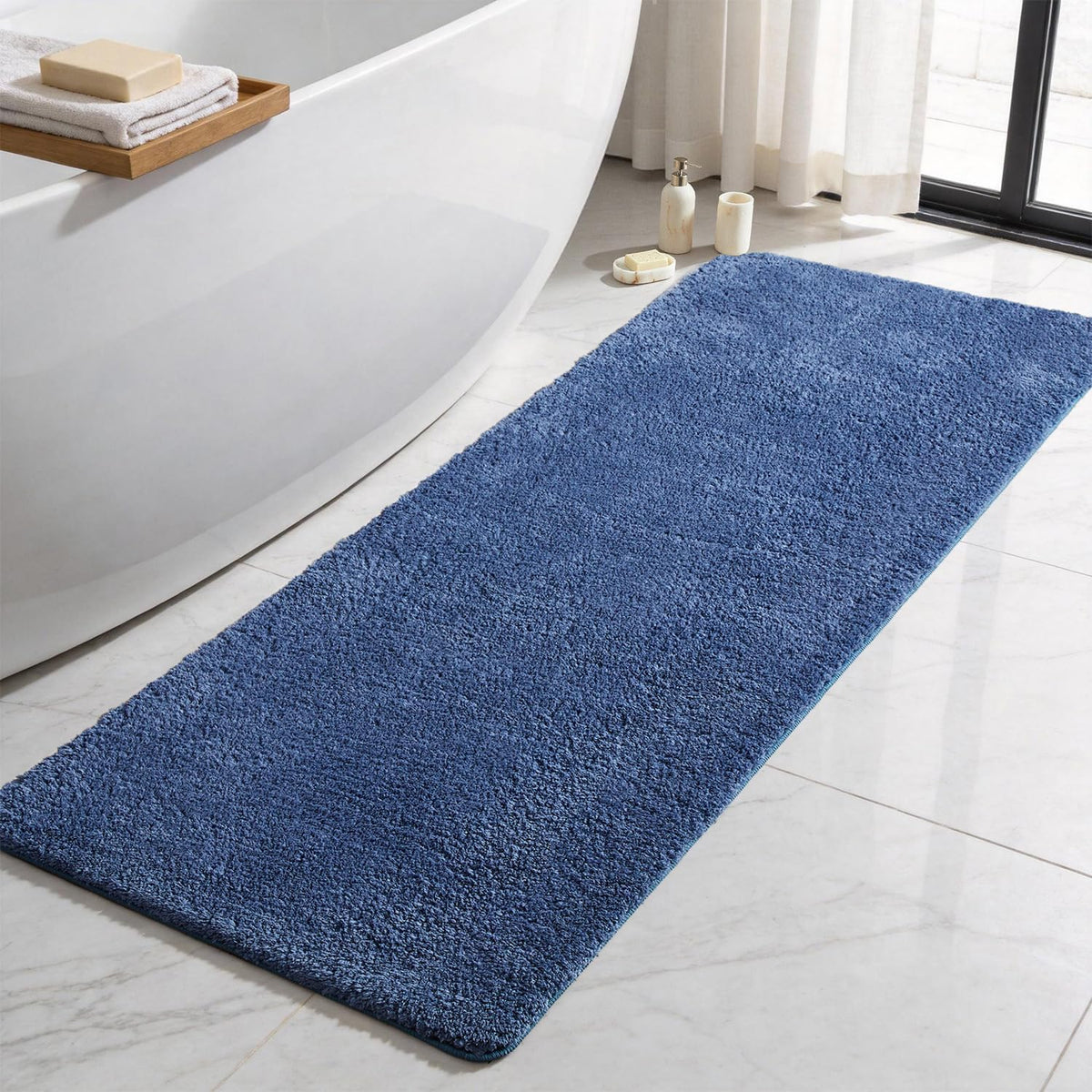 TYUU Navy Blue Bathroom Rugs, Ultra Soft Bath Rugs Non Slip Washable, Super Absorbent Quick Dry Small Bath Mat with Rubber Backing for Bathroom Floor, Shower, or Sink, Navy Blue 16" x 24"