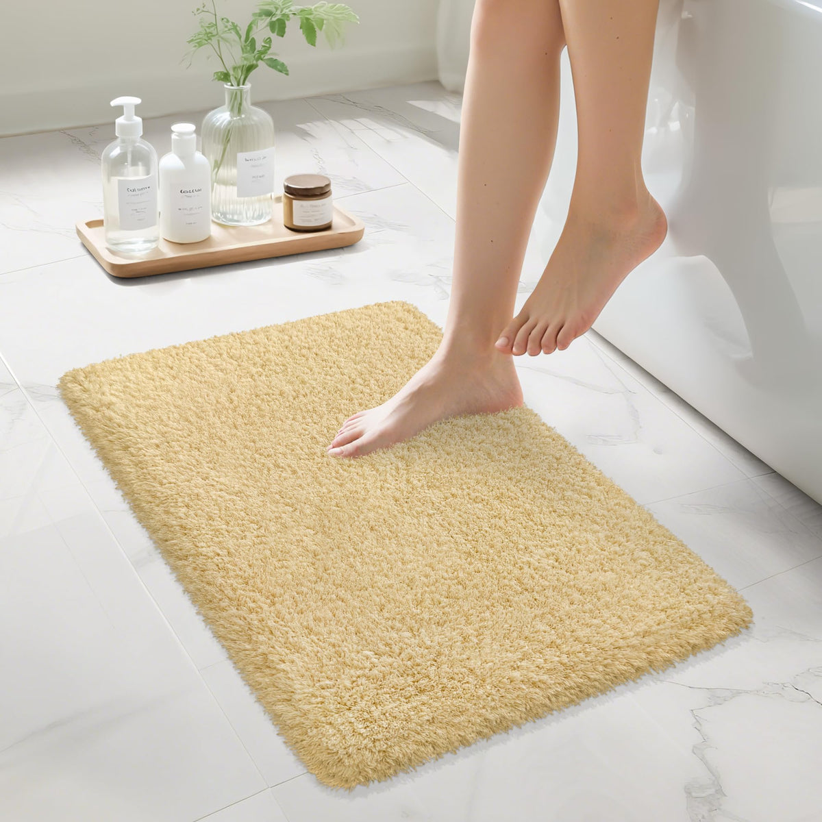 White Bathroom Rugs Non Slip 24"x16",Absorbent Bath Mat Quick Dry