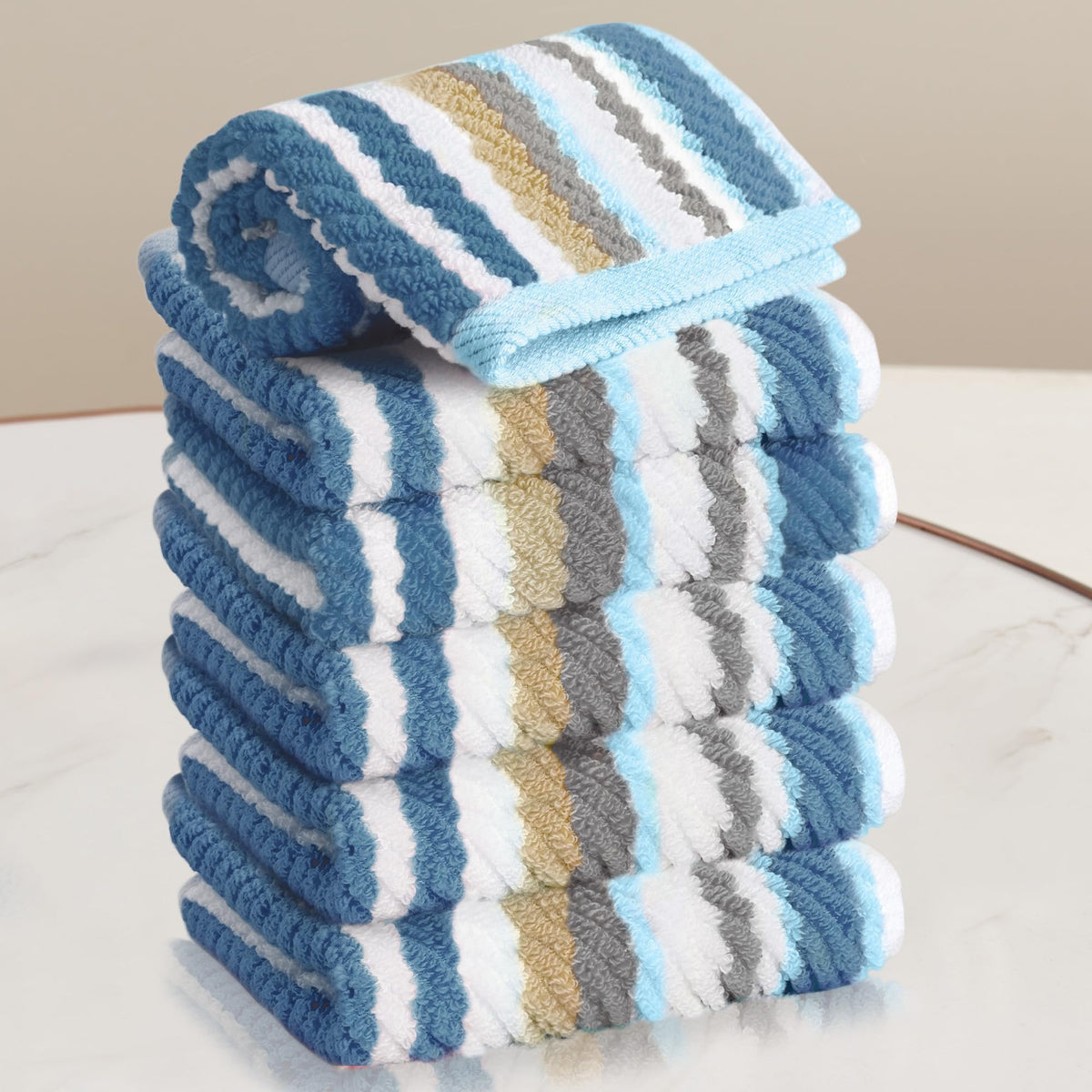 VOOVA & MOVAS Yellow Bathroom Towels 3 Pack, 100% Cotton, Gray Striped