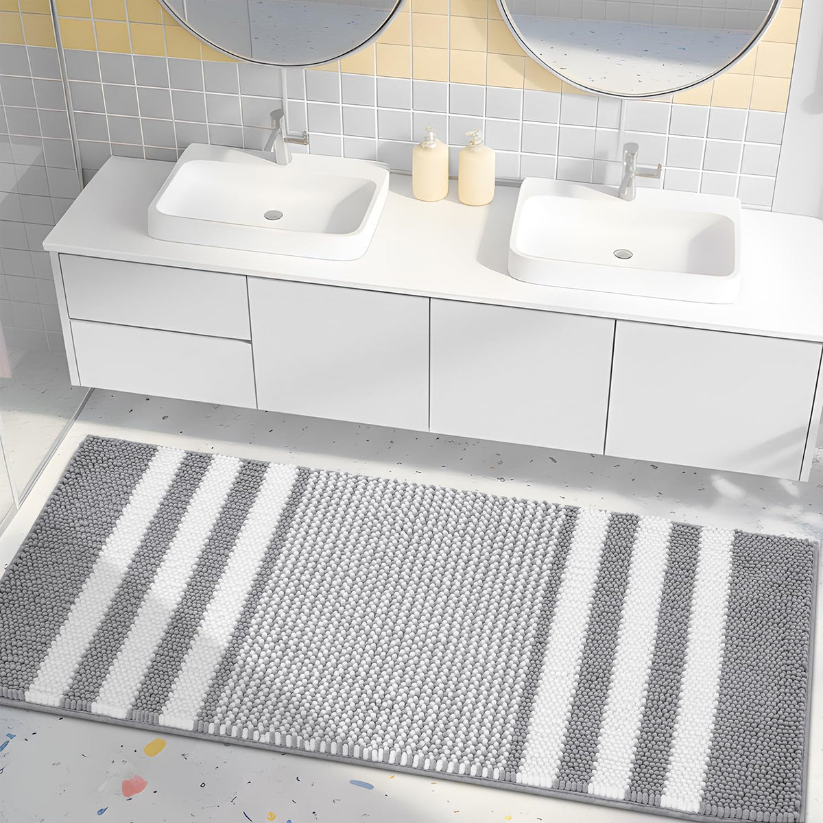 BSICPRO Bathroom Rugs Sets 2 Piece, Non Slip Striped Bath Mats, Aqua Green
