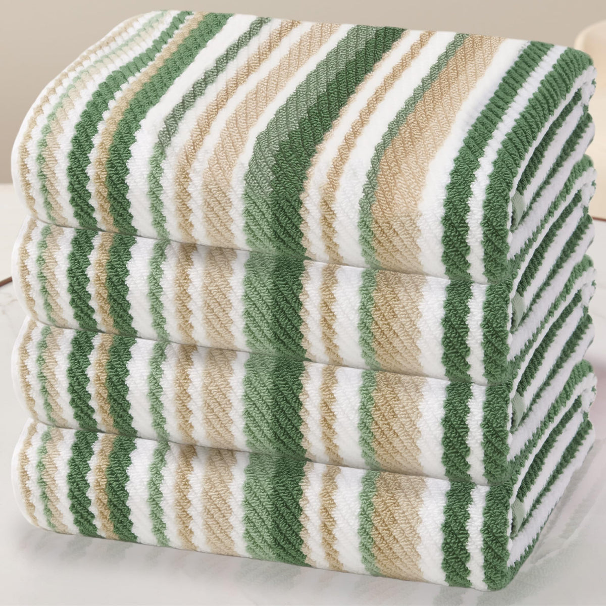 VOOVA & MOVAS Yellow Bathroom Towels 3 Pack, 100% Cotton, Gray Striped