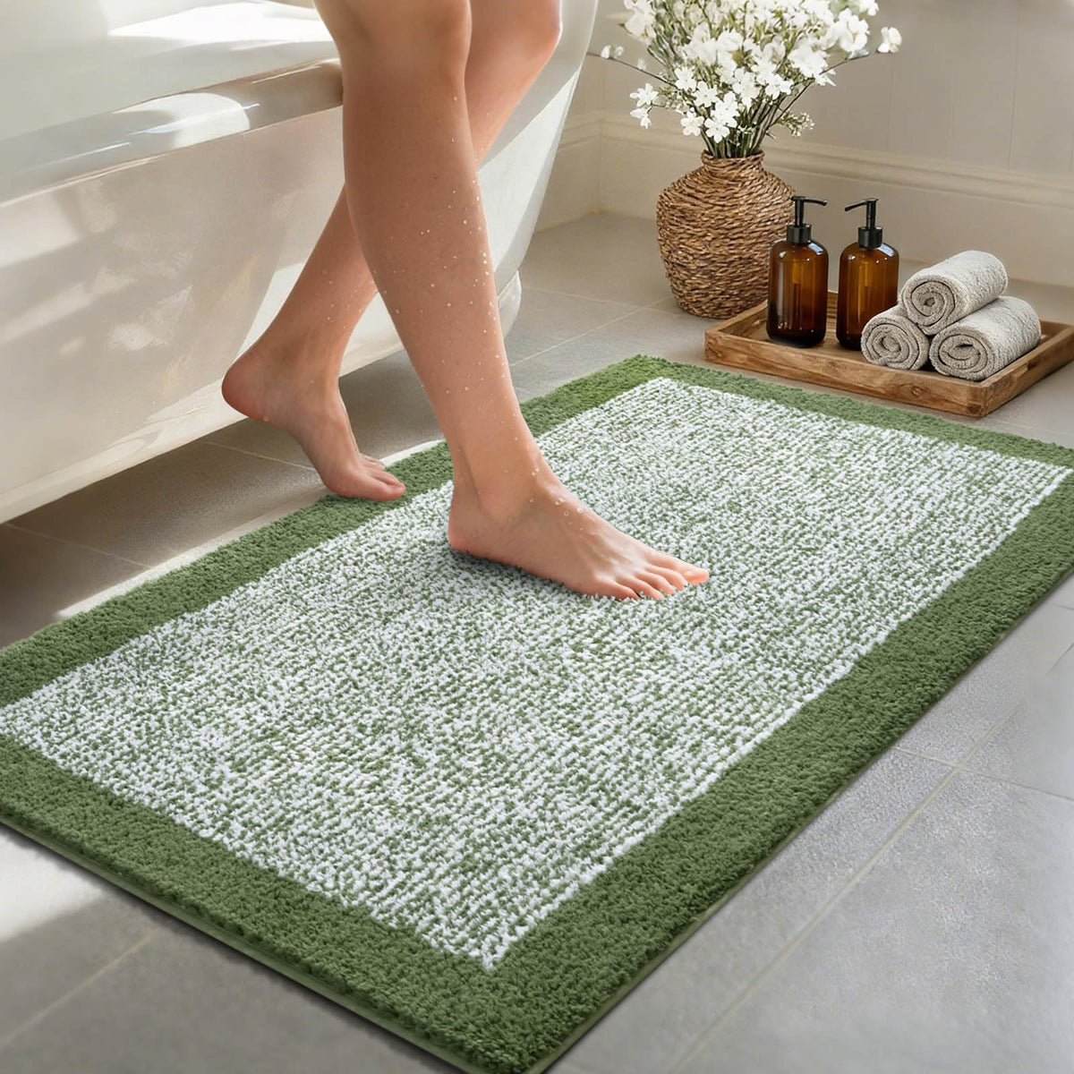 Long 2x4 Ft (48''x24'') Bathroom Rugs, Non Slip Washable Bath Mat Grey