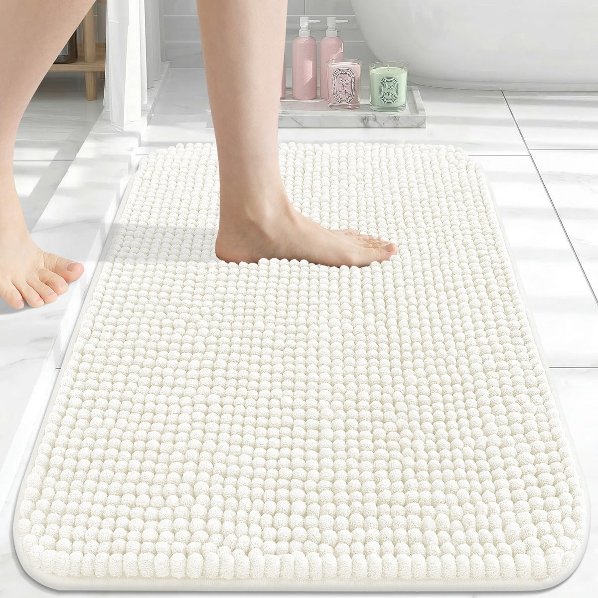 Arotive Chenille Bathroom Rugs 30x20, Soft Absorbent Bath Mat, Grey