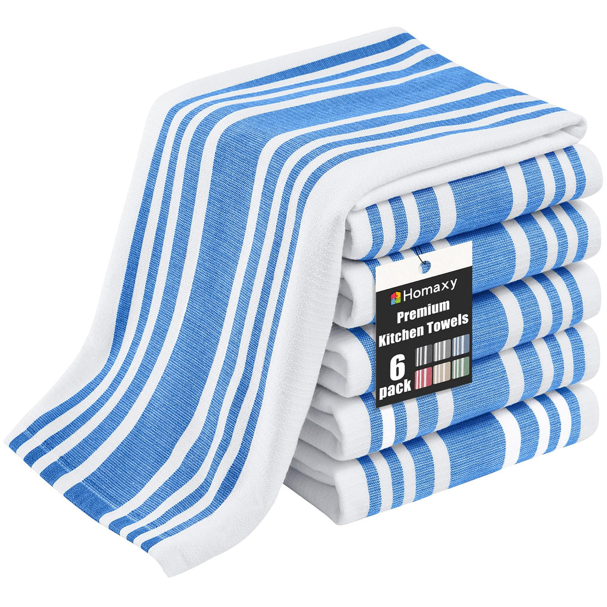 Homaxy 380 GSM Cotton Premium Kitchen Towels 6 Pack, 18"x 28", Khaki