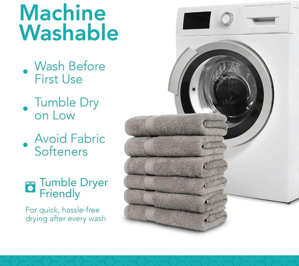 Pleasant Home Bath Towels Set of 6 (24” x 50”) 100% Cotton, Gray