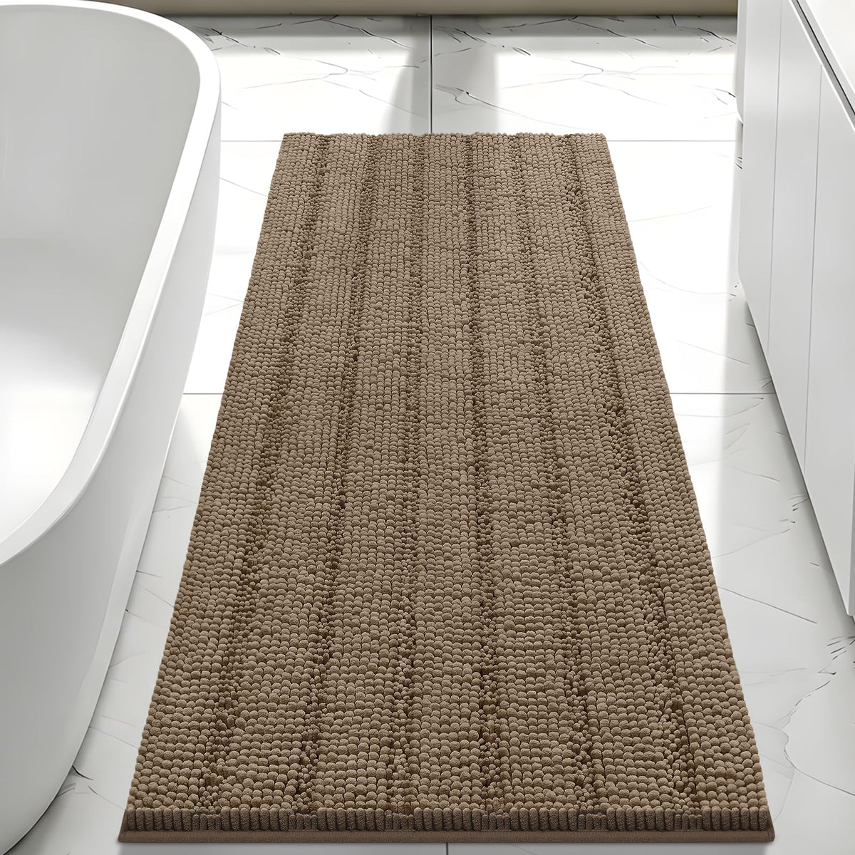 Bcoimo Small Bath Rug Mat,24x17 Chenille Non Slip Black Bathroom Floor Mats