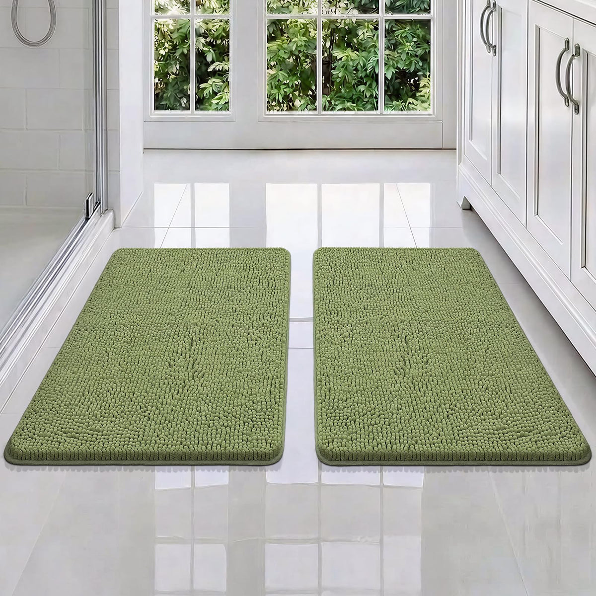 Bcoimo Small Bath Rug Mat,Sage Chenille High Absorbent Bathroom Floor Mats