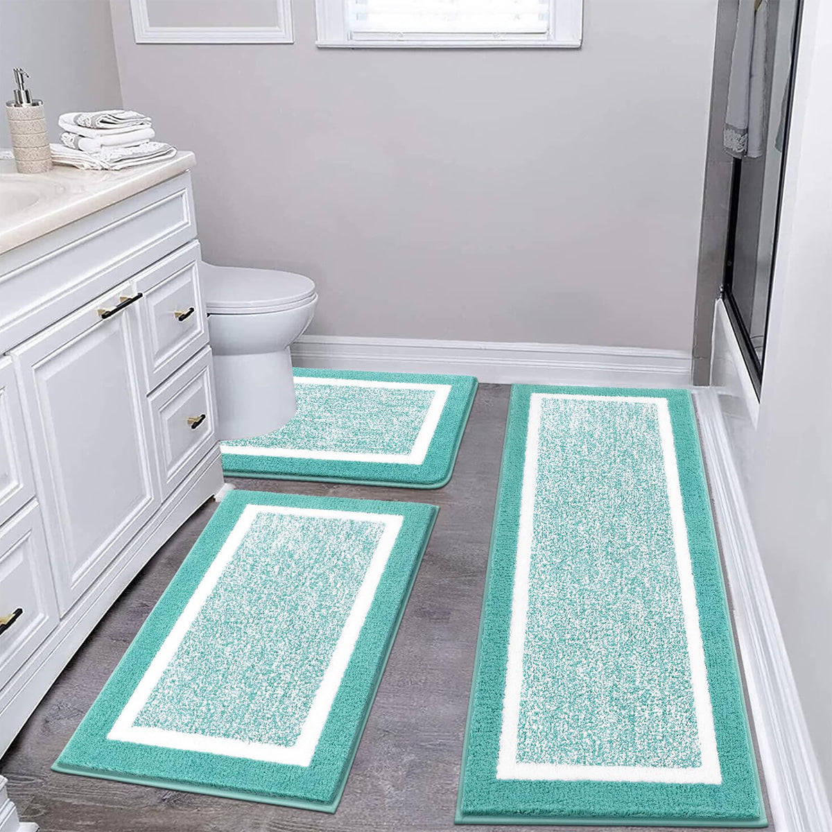 Pauwer Bathroom Rug Sets 3 Piece, Non Slip Washable Bath Mat, Black