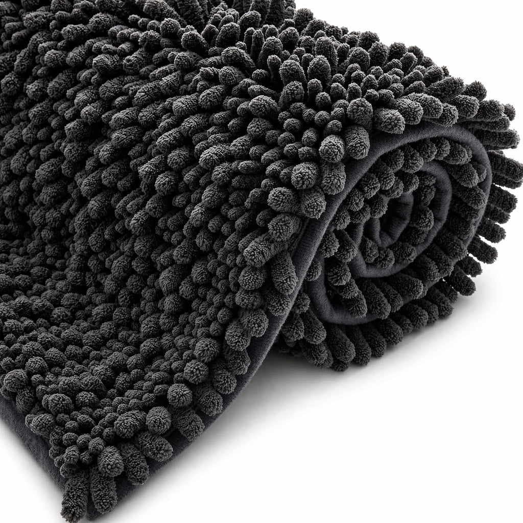 ILANGO Bathroom Rugs Dark Grey 32x20,Extra Soft Absorbent Chenille Bath Rugs,Thick Non-Slip Shaggy Bath Mat,Machine Washable Quick Dry Bath Mats for Bathroom Floor, Tub, Shower Accessories