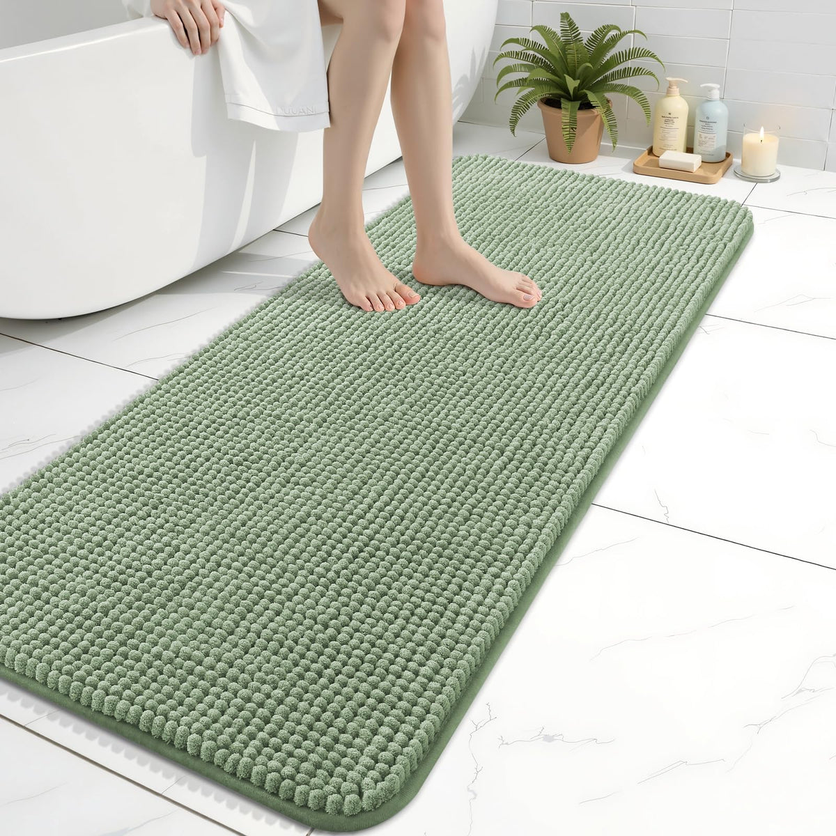 Arotive Chenille Bathroom Rugs 30x20, Soft Absorbent Bath Mat, Grey