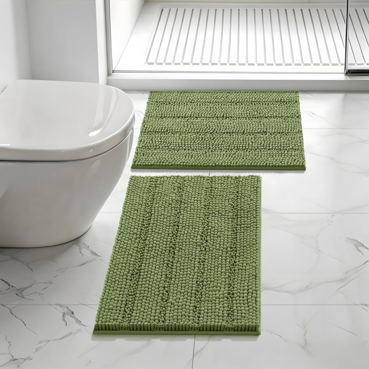Bcoimo Small Bath Rug Mat,24x17 Chenille Non Slip Black Bathroom Floor Mats