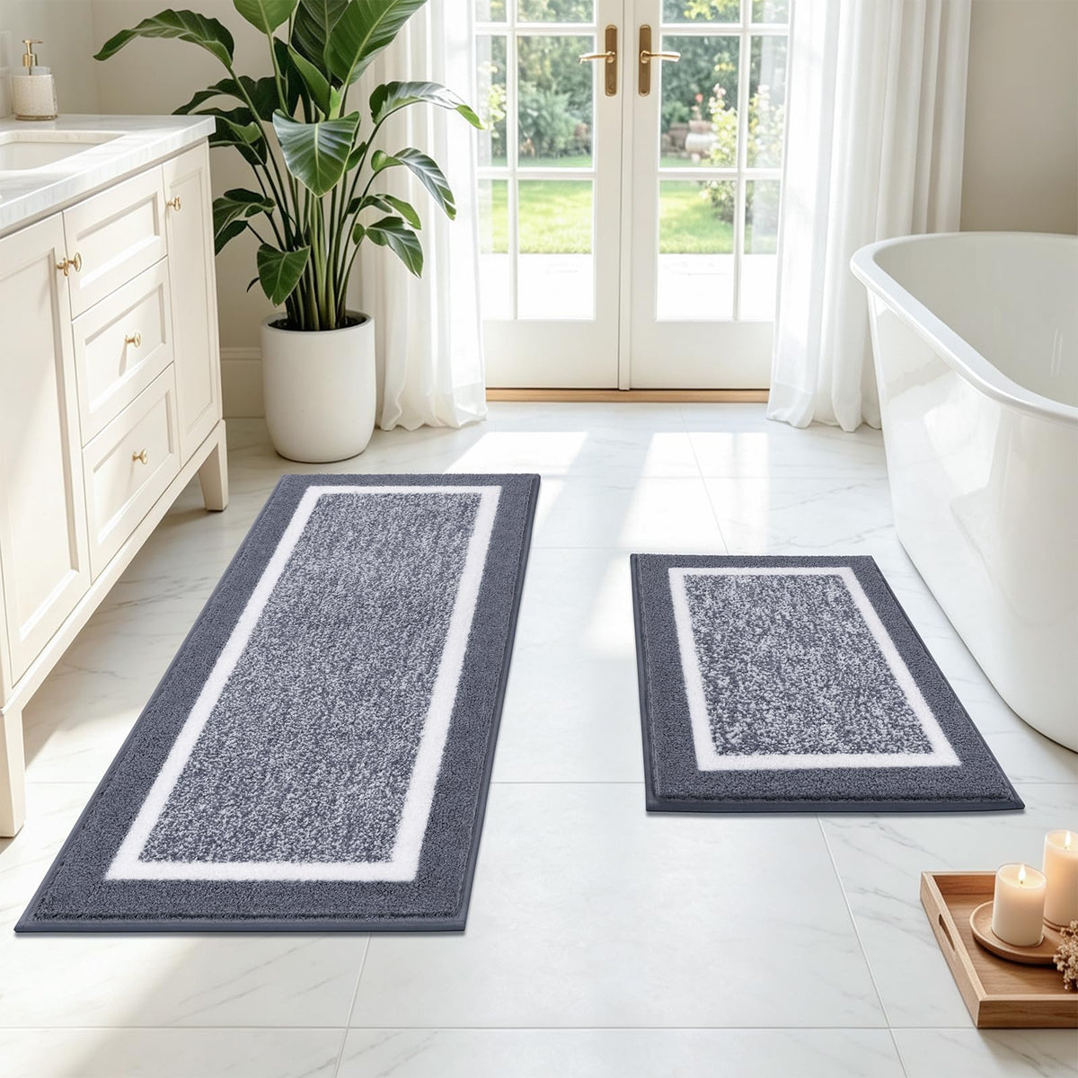 Pauwer Bathroom Rug Sets 3 Piece, Non Slip Washable Bath Mat, Black