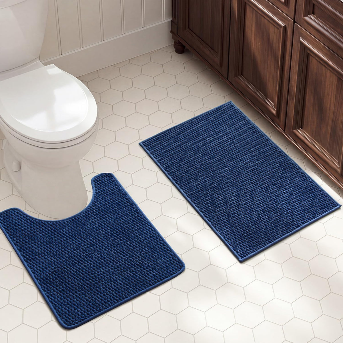 TYUU Bath Mat Set 2 Piece, Thin Bathroom Rugs Non Slip Washable Quick Dry