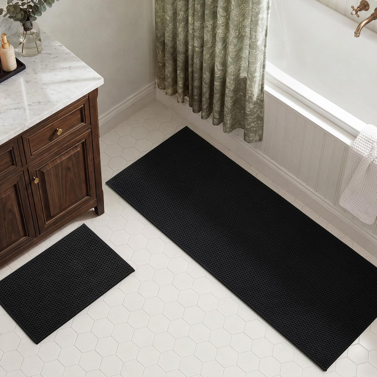 TYUU Bath Mat Set 2 Piece, Thin Bathroom Rugs Non Slip Washable Quick Dry