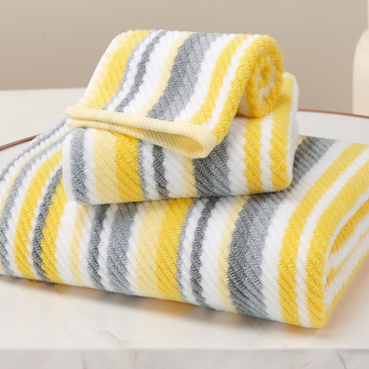 VOOVA & MOVAS Yellow Bathroom Towels 3 Pack, 100% Cotton, Gray Striped