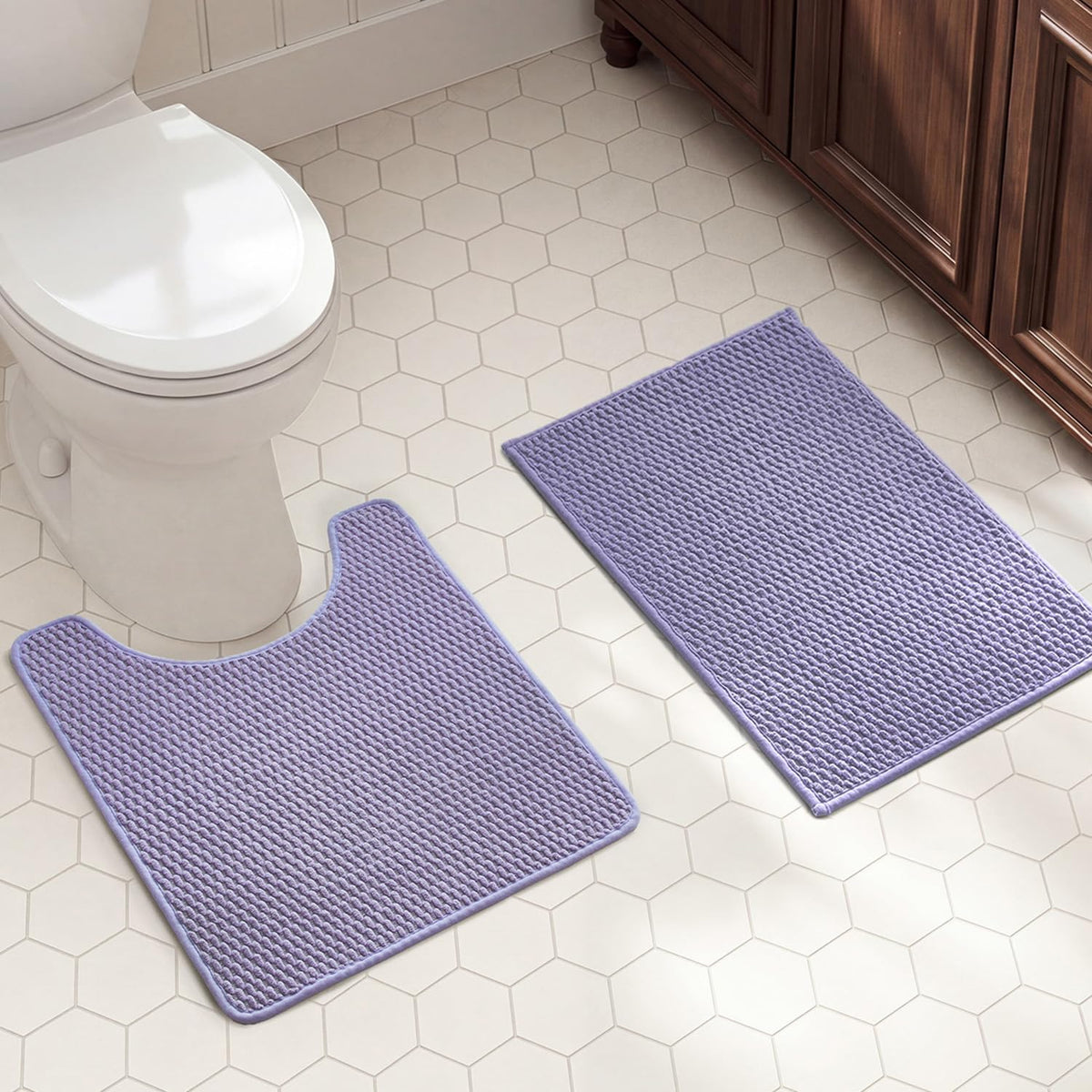 TYUU Bath Mat Set 2 Piece, Thin Bathroom Rugs Non Slip Washable Quick Dry