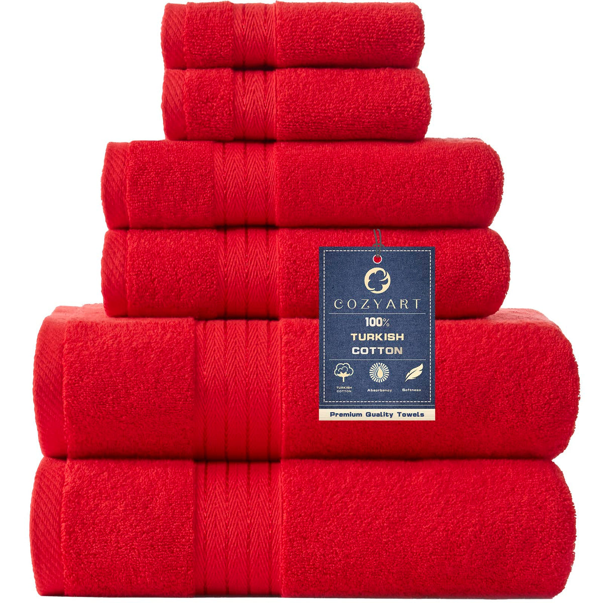 COZYART Luxury Bath Towel Set 6 Pcs, Dark Green 100% Turkish Cotton 650 GSM
