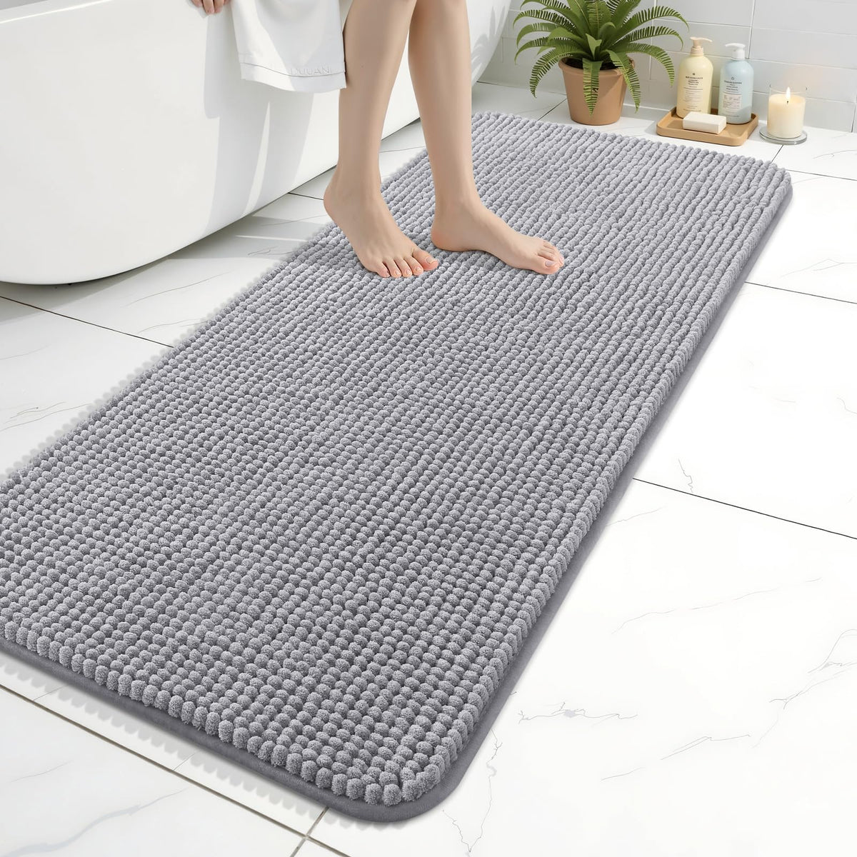 Arotive Chenille Bathroom Rugs 30x20, Soft Absorbent Bath Mat, Grey