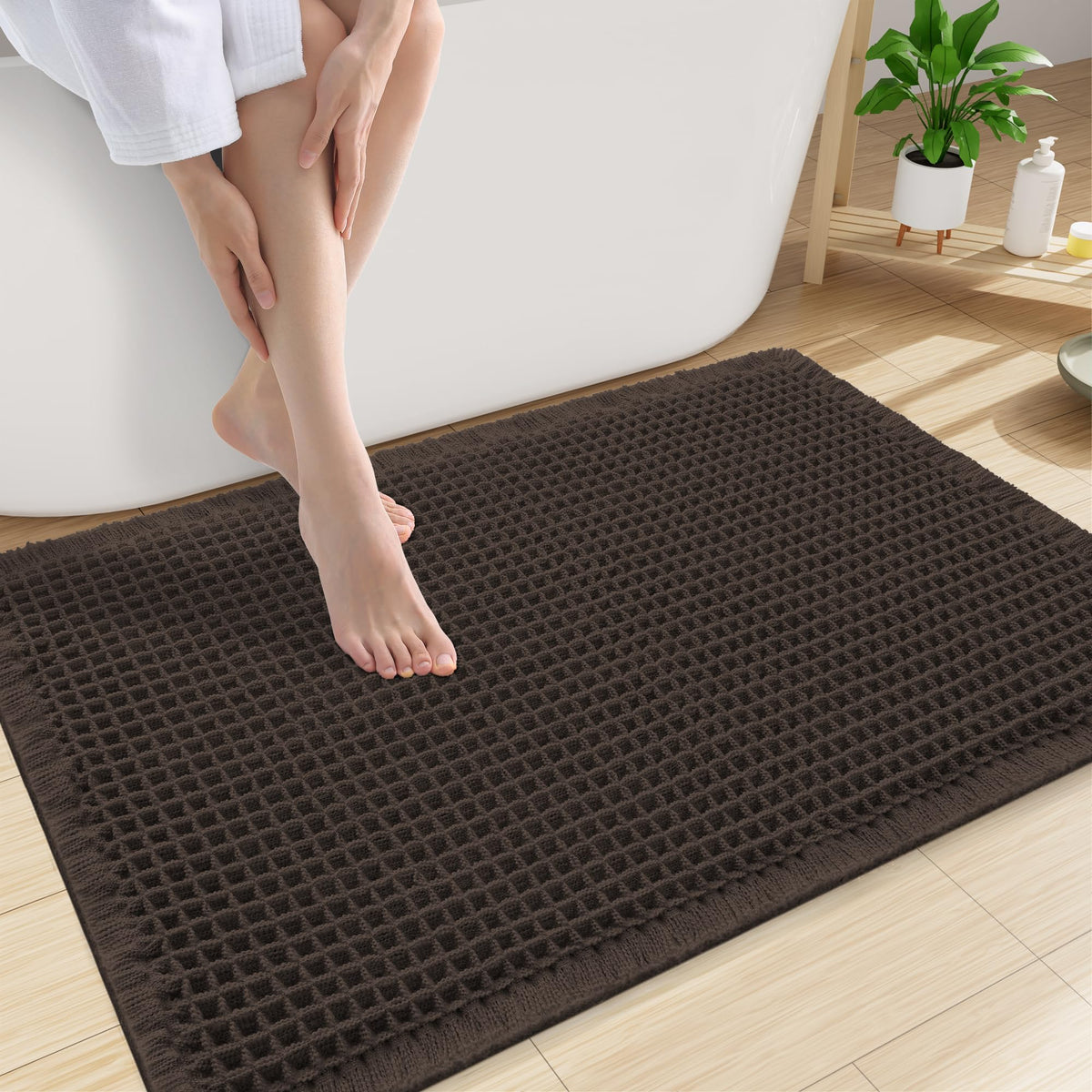 Smiry Waffle Bath Mat 30X20, Extra Soft Absorbent Bathroom Rugs, Brown