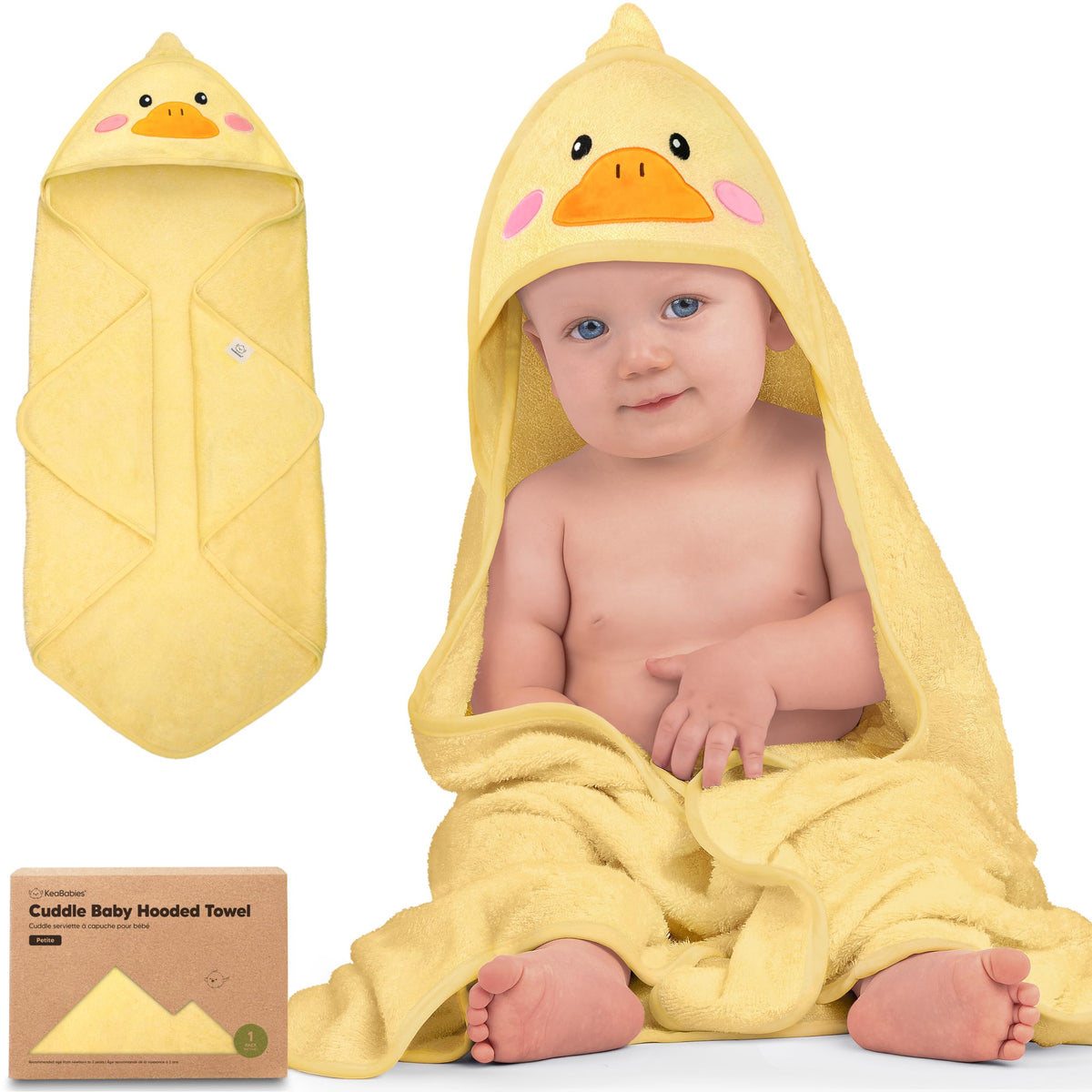 KeaBabies Hooded Baby Towel for Newborn, Baby Bath Towels (Duck, 35x35)