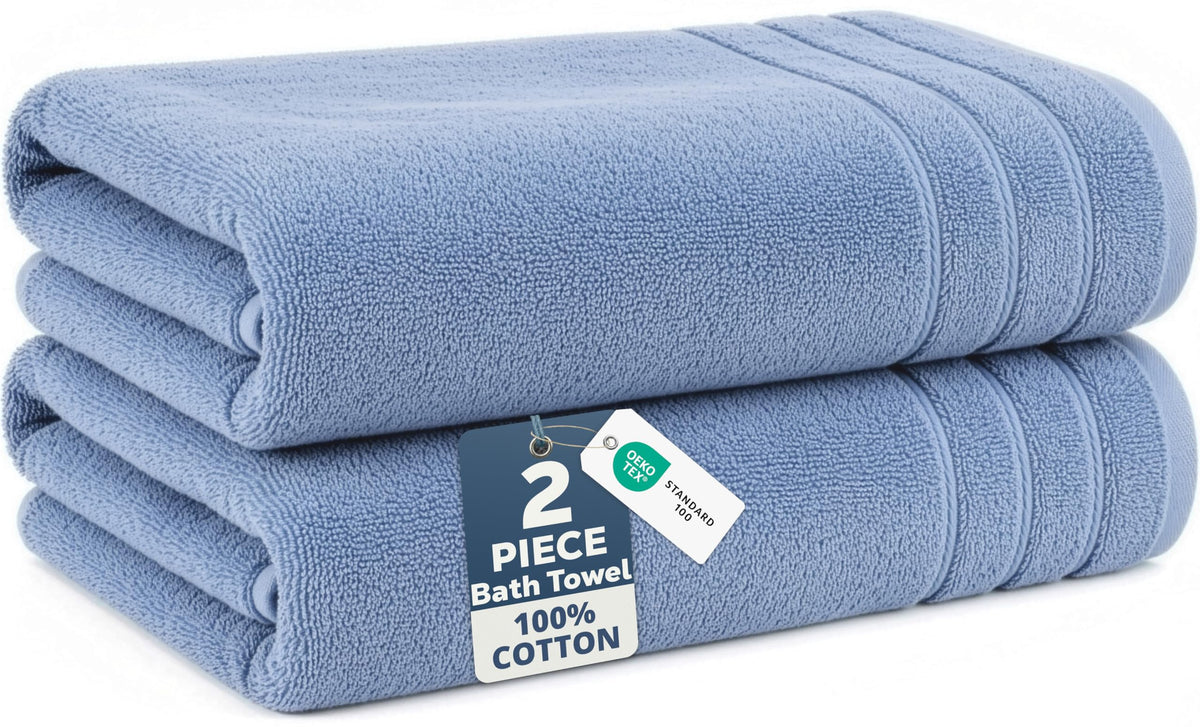 Casa Platino Bath Towels 100% Cotton 2 Piece Soft Absorbent - White