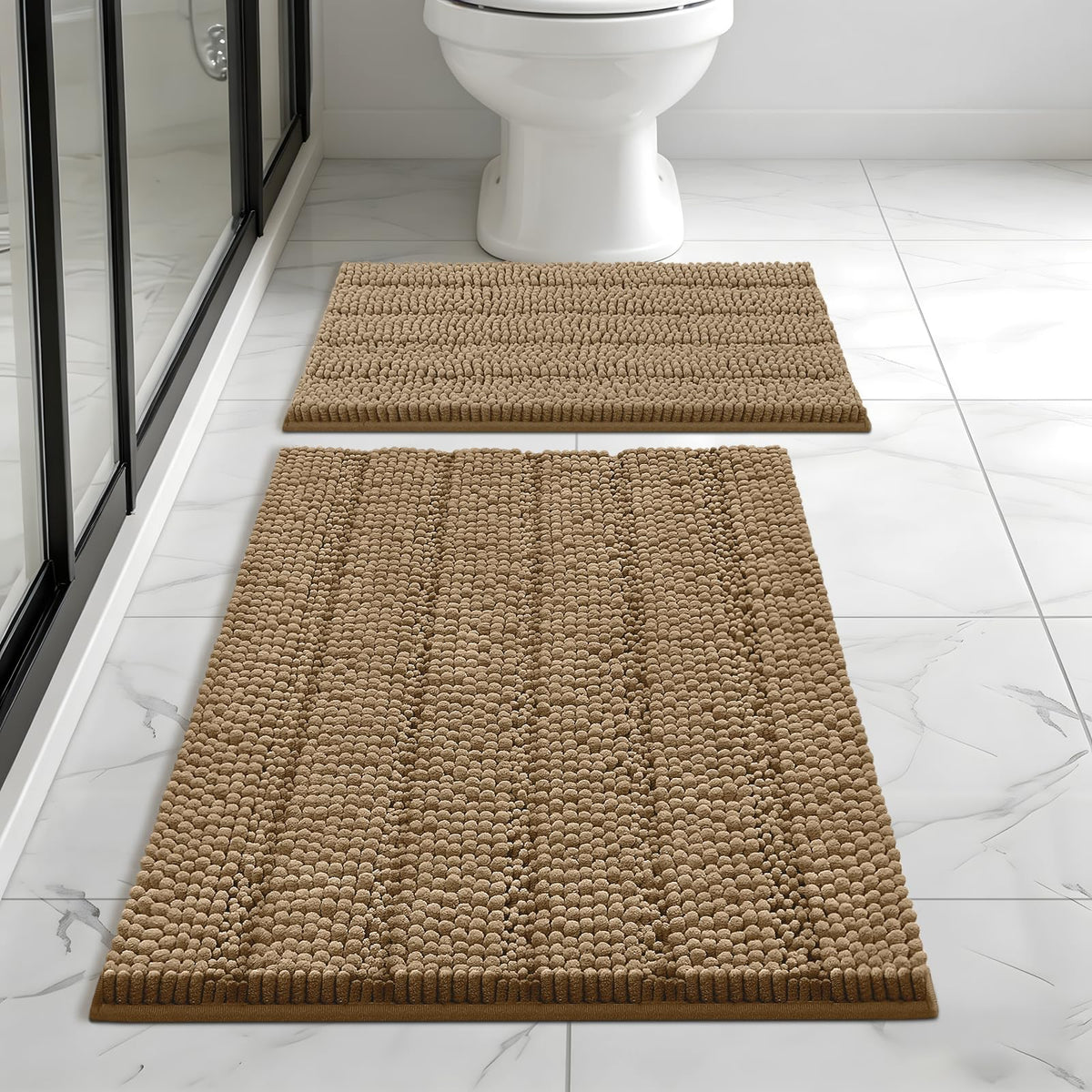 Bcoimo Small Bath Rug Mat,24x17 Chenille Non Slip Black Bathroom Floor Mats