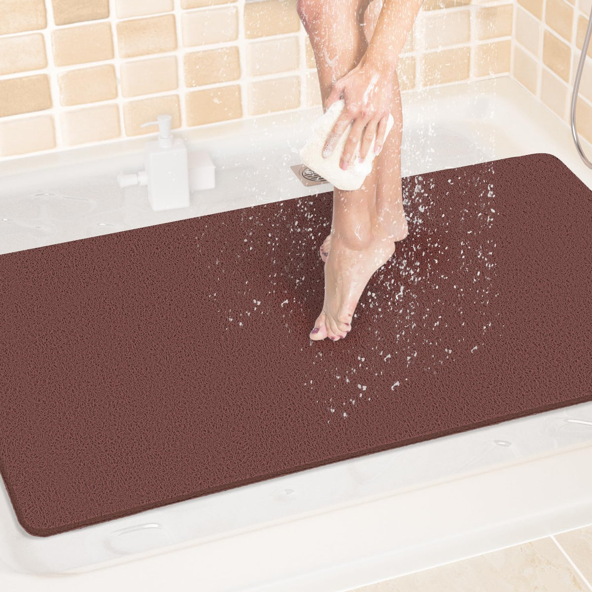 LuxStep Shower Mat Bathtub Mat,24x16 inch, Non-Slip Bath Mat with Drain, Quick Drying PVC Loofah Bathmat for Tub,Shower,Bathroom (Phthalate Free,Grey)