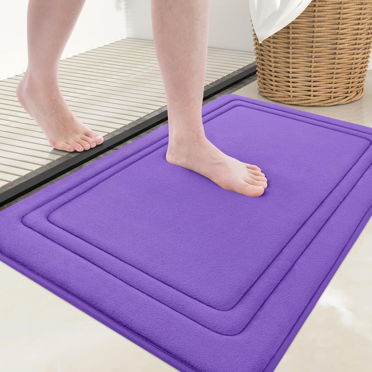 Grandaily Memory Foam Bath Mat Rug 30x20, Ultra Soft, Non-Slip and Absorbent Bathroom Rugs, Machine Wash Dry, Comfortable Bath Carpet for Bathroom Floor, Tub and Shower, Black