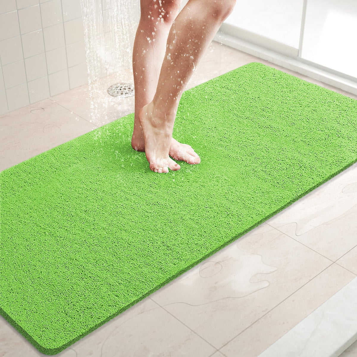 LuxStep Shower Mat Bathtub Mat,24x16 inch, Non-Slip Bath Mat with Drain, Quick Drying PVC Loofah Bathmat for Tub,Shower,Bathroom (Phthalate Free,Grey)