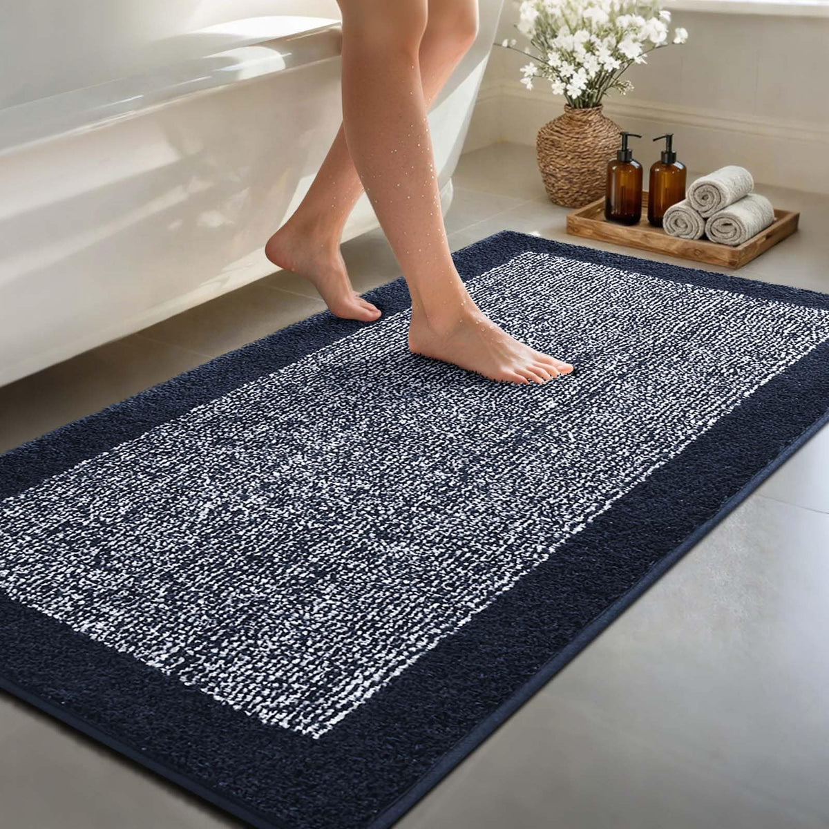 Long 2x4 Ft (48''x24'') Bathroom Rugs, Non Slip Washable Bath Mat Grey