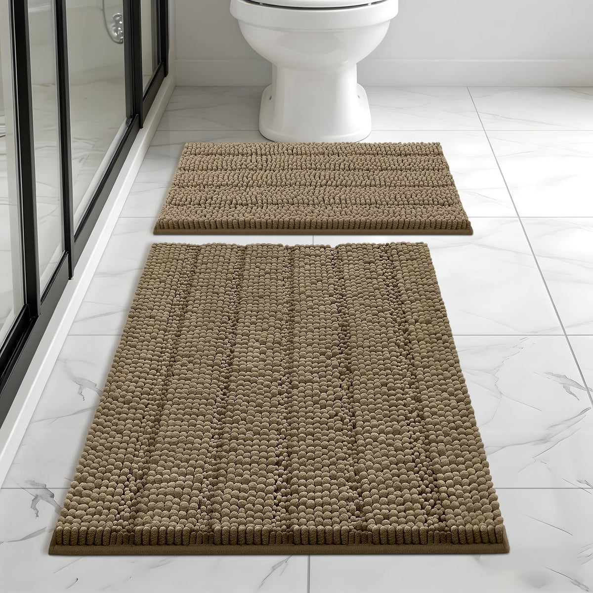 Bcoimo Small Bath Rug Mat,24x17 Chenille Non Slip Black Bathroom Floor Mats
